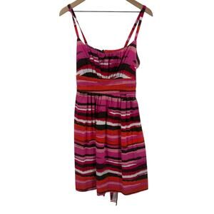 Vintage Milkmaid Y2K Pink Abstract Stripe Dress Fit & Flare Sleeveless Size 16